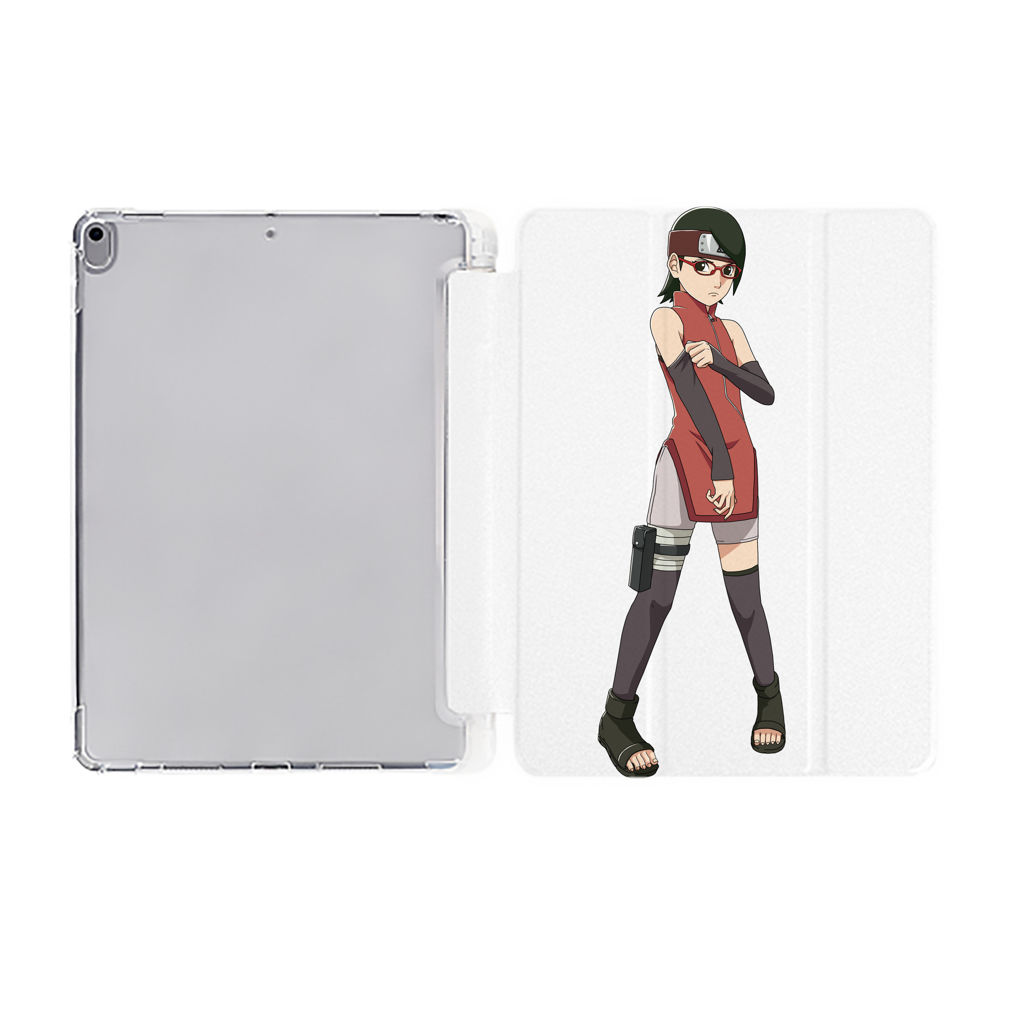 （画像用） NARUTO -ナルト- うちは サラダ Uchiha Sarada IPad ケース ペン収納付き 三つ折りスタンド PUレザー×シリコン 対応機種9.5/10.5/10.9インチ